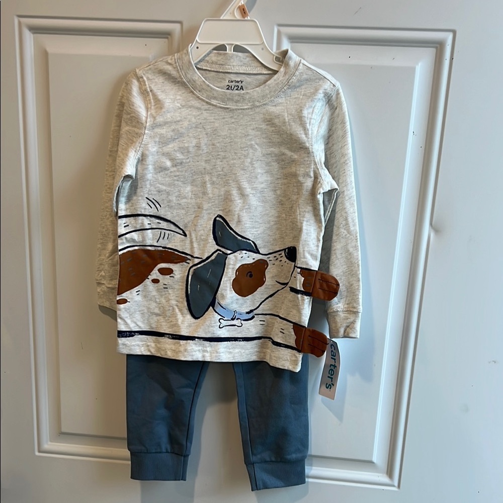 Carter's Light Gray Dog Graphic Long Sleeve Tee and pants outfit - Picture 2 of 7